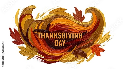 Abstract oil painting thanksgiving text.