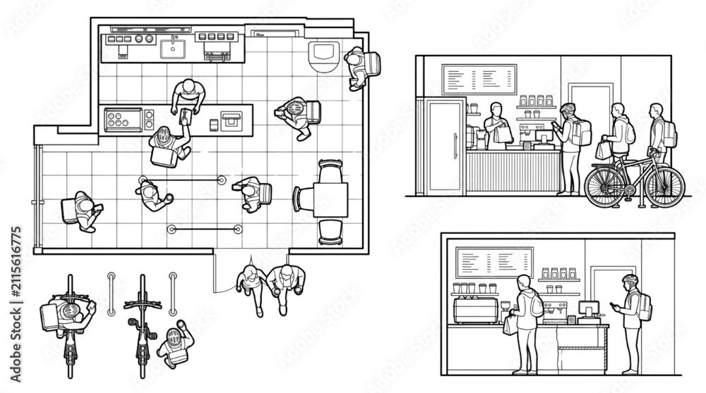 Obraz premium Cafe Floor Plan Interior Elevation CAD Vector Architectural Collection