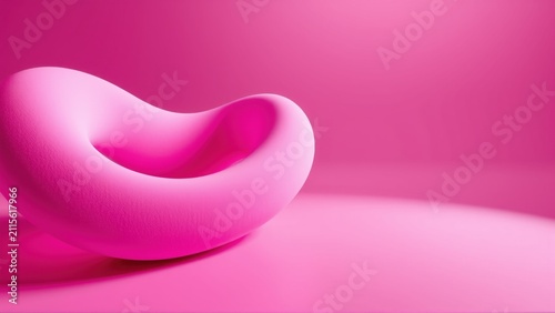 Pink abstract form. Smooth curves define organic shape against dark background. Minimalist design, soft lighting creates dramatic effect.