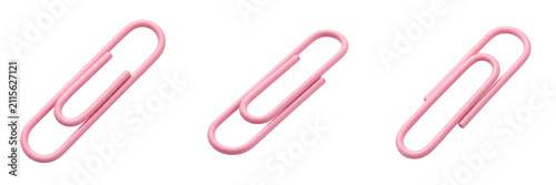 Three pink paper clips on a transparent background