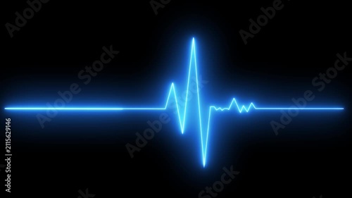 Electric Blue Neon Heart Pulse Line Waveform Animation Loop on Black Background for Cardiology and Medical Science Interface.