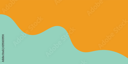 Two color curved fluid wave background in orange and mint green for modern web banner and social media template