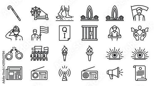 Cuadro en lienzo 15 august india independence day freedom struggle vector set, indian freedom fig