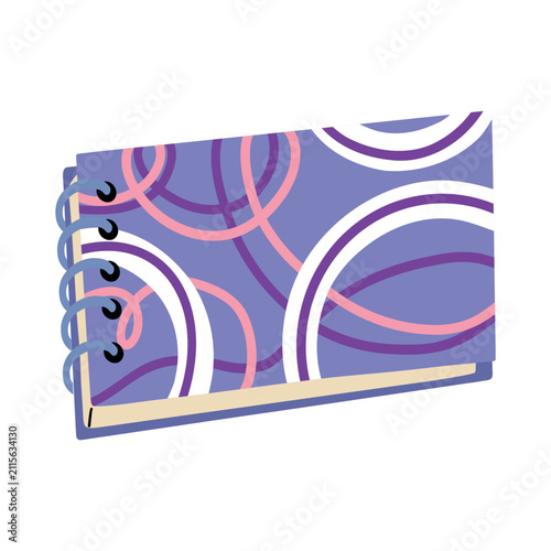 Spiral notebook with modern abstract geometric pattern, purple copybook or sketchbook