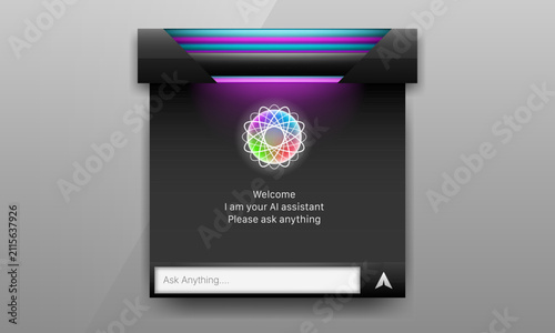 Futuristic dark AI assistant widget user interface template
