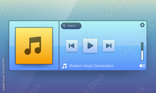 Minimalist music player widget user interface design template