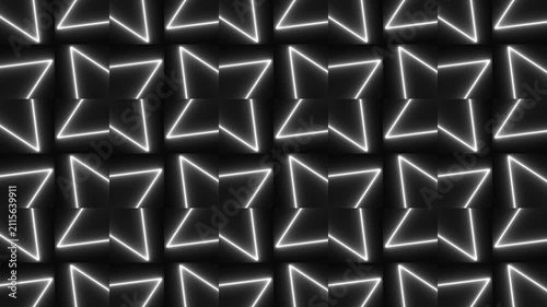 White Glowing Neon Geometric Rotating Square Tile Pattern VJ Loop Motion Graphic Background for Stage Events and Music Videos.