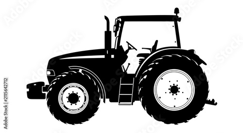 Black silhouette of a tractor on white background with tractor against agriculture equipment transport industry resource vehicle machine with graphic