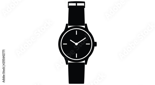 Obraz na plátně Black wristwatch silhouette on a white background simple timekeeping device
