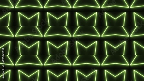 Green Glowing Neon Triangle Chevron Grid Pattern Motion Graphic VJ Loop Background for DJ Stage Visuals and Music Events.