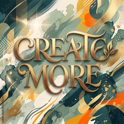 Inspirational golden typography create more on vibrant abstract watercolor background with artistic brushstrokes