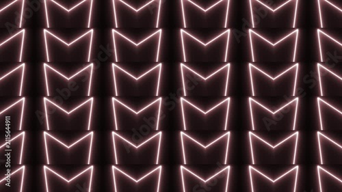 Pink Glowing Neon Triangle Chevron Grid Pattern Motion Graphic Loop Background for Disco Party Visuals and Music Backdrop.