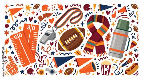 American Football Icons and Fan Culture Elements Flat Vector Set
