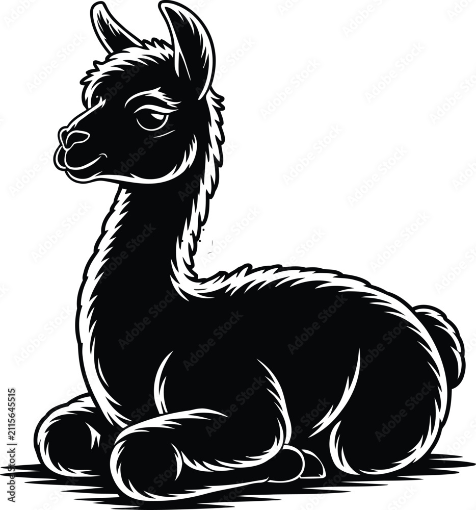 Fototapeta premium Black and white illustration of a sitting llama