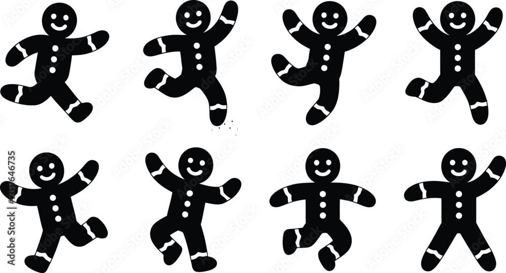 Fototapeta premium Set of gingerbread man icons in different poses