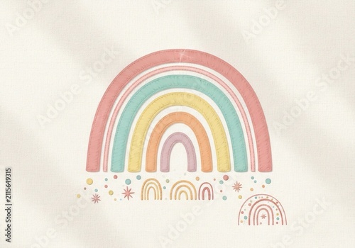 Soft Pastel Rainbow Dream: Whimsical Watercolor Illustration with Gentle Hues and Subtle Sparkle