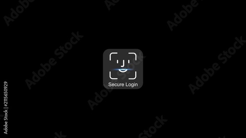 Facial recognition secure login animation with success checkmark for digital identity authentication and cybersecurity systems