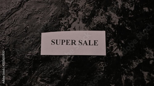 Super Sale Mega Discount Event Promotion Card on Dark Stone Background