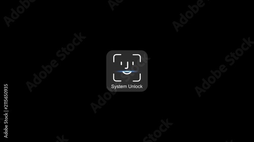 Face id recognition and system unlock animation for mobile app security and biometric authentication interface
