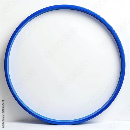 A minimalist circular frame with a blue outer ring and white interior