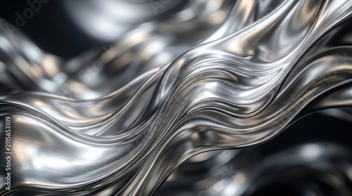 Shiny Silver Metal Wave Ribbons Abstract Background
