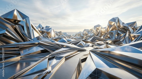 Shiny Silver Metallic Geometric Triangular Pyramid Landscape
