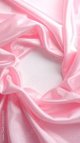 Soft, flowing pink satin fabric forms gentle waves and folds, creating a delicate frame