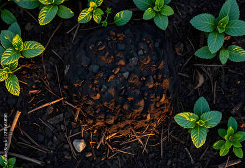 Rich dark soil mound with g...