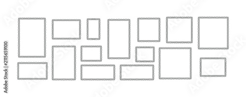 Celtic Knot Border Frame Vector Set, Decorative Vintage Square and Rectangle Frames, Ornamental Interlace Border Collection, Elegant Celtic Pattern Outline, Black and White Vector Design
