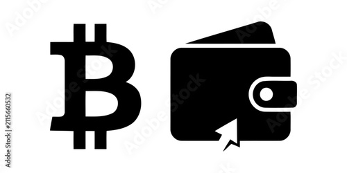 Bitcoin symbol merging into wallet icon with upward arrow
