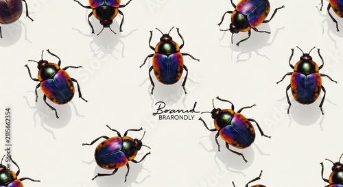 Iridescent Beetles on Creamy Canvas: A Delicate Arrangement