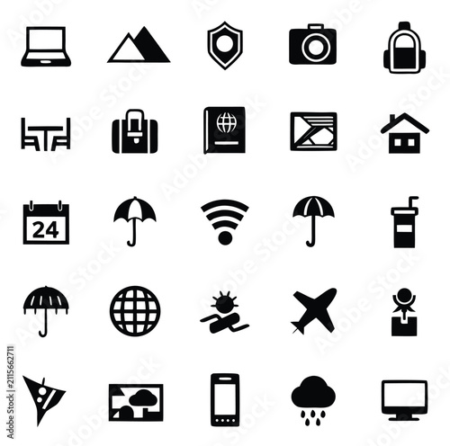 Digital Nomad Lifestyle Line Icon Set Editable Stroke Vector Illustration