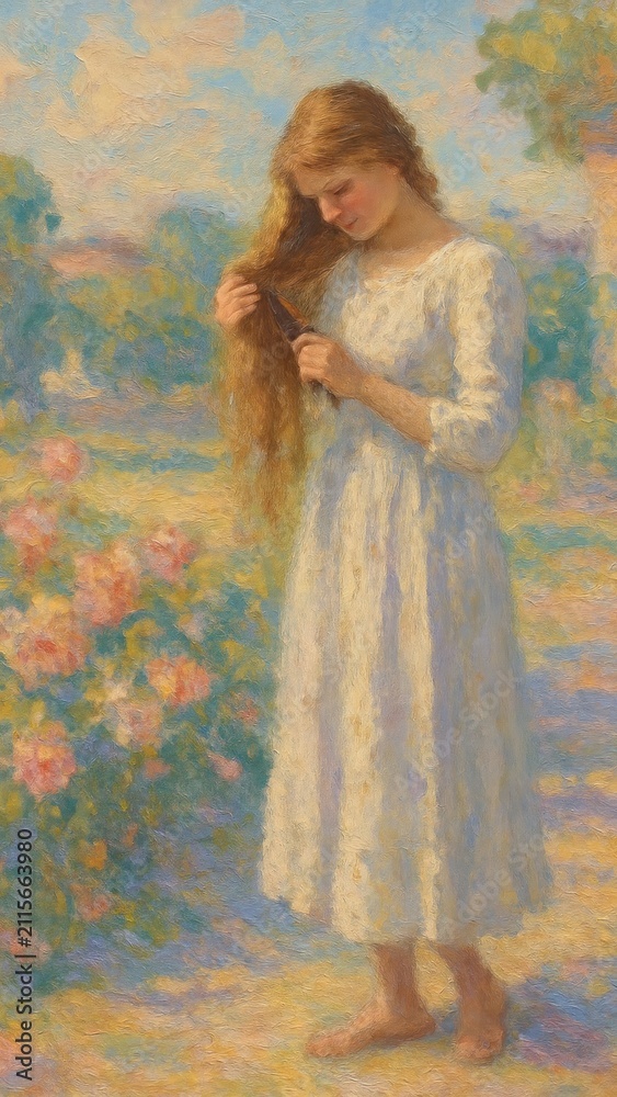 Fototapeta premium Serene impressionist girl mobile wallpaper