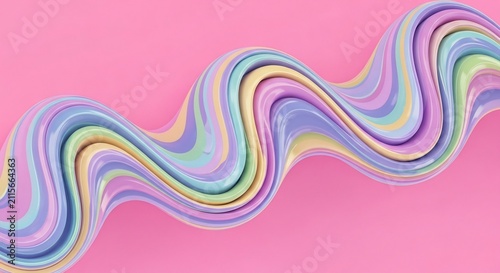 Pastel Swirl: A 3D Render of Flowing, Iridescent Ribbons on Soft Pink, Evoking Dreamy Serenity.