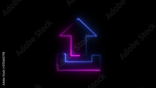 Glowing Neon Upload Icon Motion Graphic on Black Background