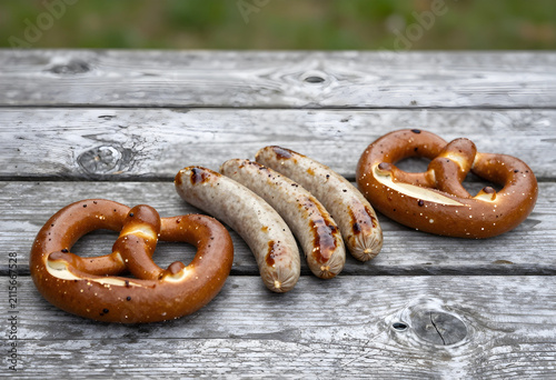 Grilled bratwurst sausages ...