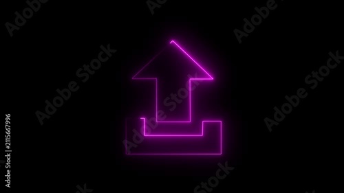 Glowing Pink Neon Upload Icon Motion Graphic on Black Background