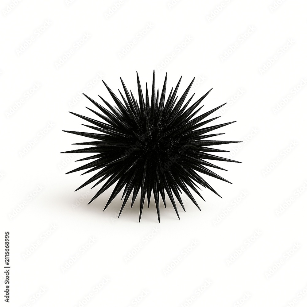 Obraz premium Black Sea Urchin Close Up Isolated on White Background