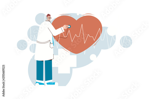 Vector illustration of cardiology, cardiac examination, healthcare and prevention.