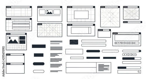 Wireframe ui elements for web design with collection wireframe user experience development application interface prototype template software