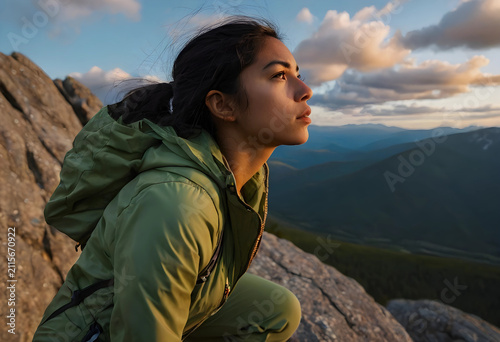 Young woman in green jacket...