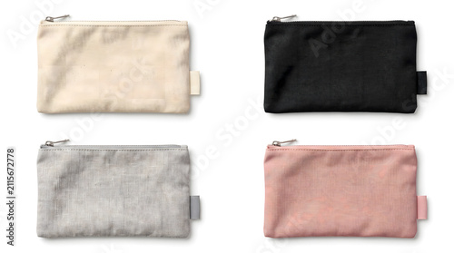 Set of small textured zipper pouches in four colors