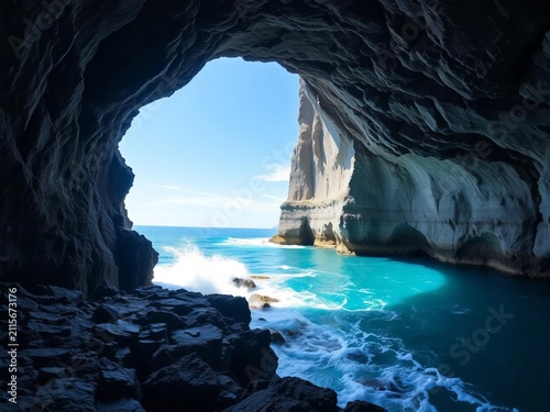 Coastal erosion at work on the Norwegian coast, creating sea caves, Norway, geological formation