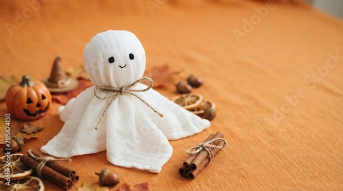 Cute Teru Teru Bozu Rain Doll with Halloween Pumpkin