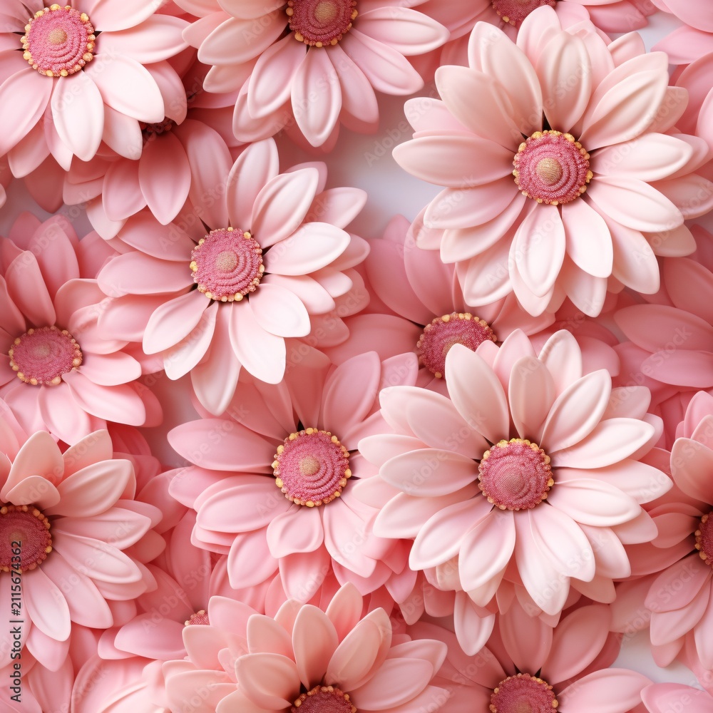 Fototapeta premium 3D Flower Seamless Pattern, Floral Repeat Background, Botanical Surface Pattern, Elegant Bloom Texture, Digital Paper, Textile Print Design
