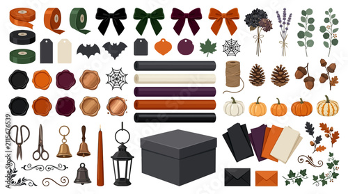 Bild auf Leinwand Handcrafted autumn accessories and gifts displayed in a flat illustration style for seasonal shopping