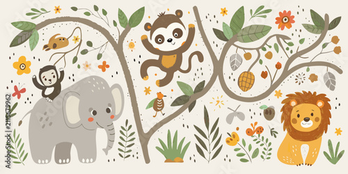 Photography Jungle Animals Illustration A Whimsical Vector Scene With Wildlife