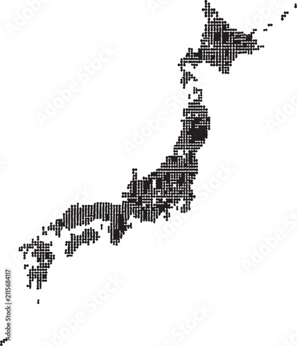 Black dotted map of japan country shape isolated on white background