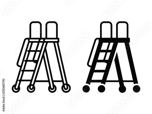 Warehouse Rolling Ladder Icons Industrial Equipment Set