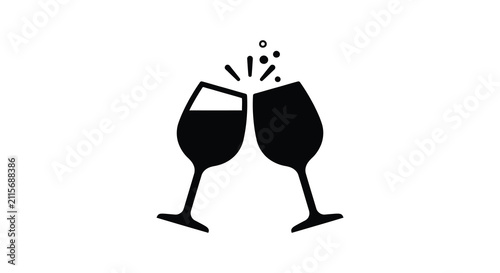 Foto Minimalist black and white icon of two wine glasses clinking together for a cele